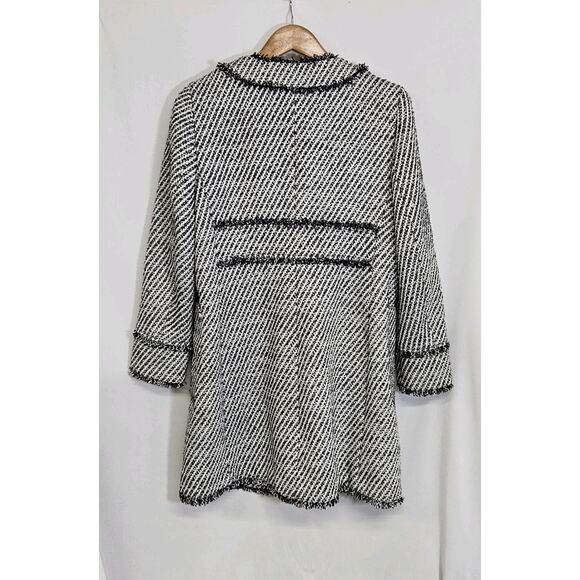 Ann Taylor Black White Silver Striped Tweed Round Neck Lined Dress Coat Medium - Picture 5 of 11